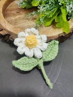 Handmade Crochet Daisy Flower Brooch – White