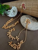 Gold-Plated Kundan Studded & Ghungroo Beaded Tasselled Peacock Kashmiri Drop Earrings