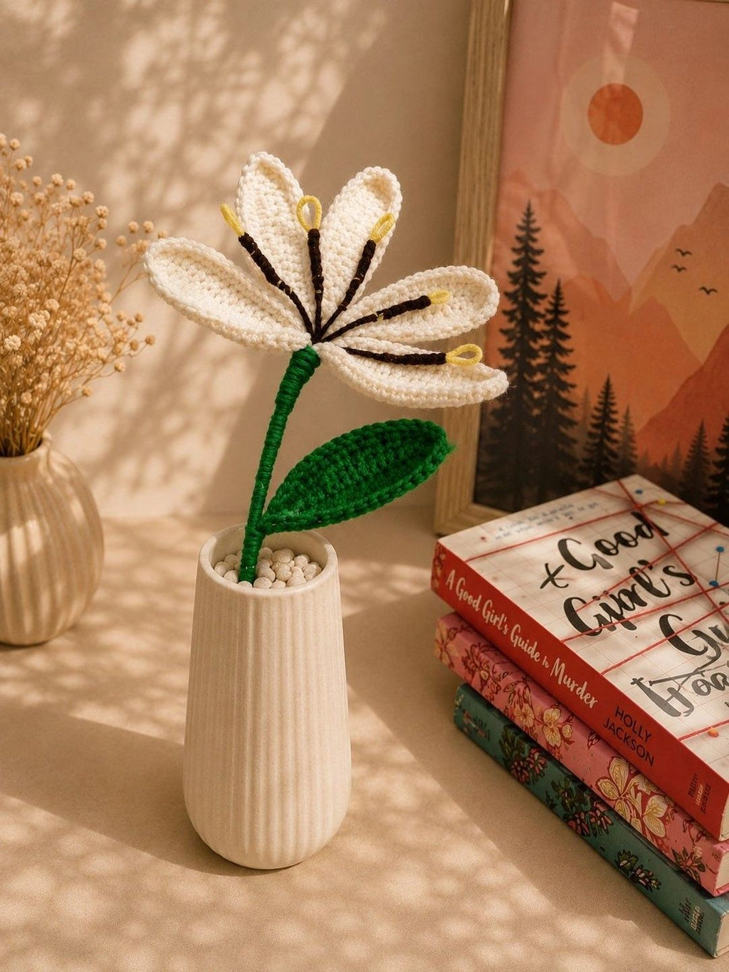 Handmade Crochet Lily Artificial Flower – White