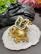 Gold-Plated Kundan Butterfly Adjustable Ghungroo Finger Ring – Green