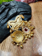 Gold-Plated Kundan Butterfly Adjustable Ghungroo Finger Ring – Multicolour