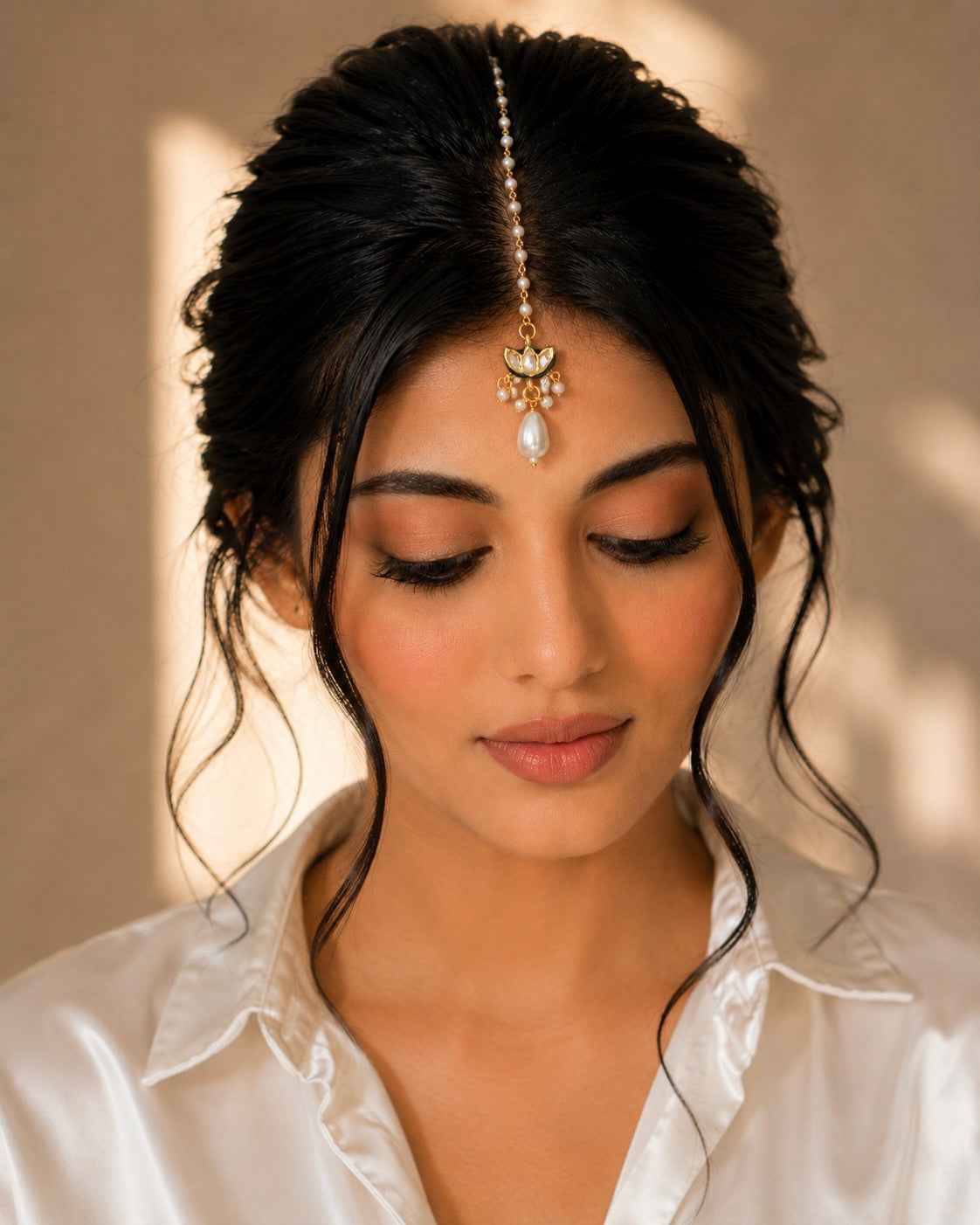 Gold Plated Kundan Studded  Pearl Drop Maang Tikka For Women Girls