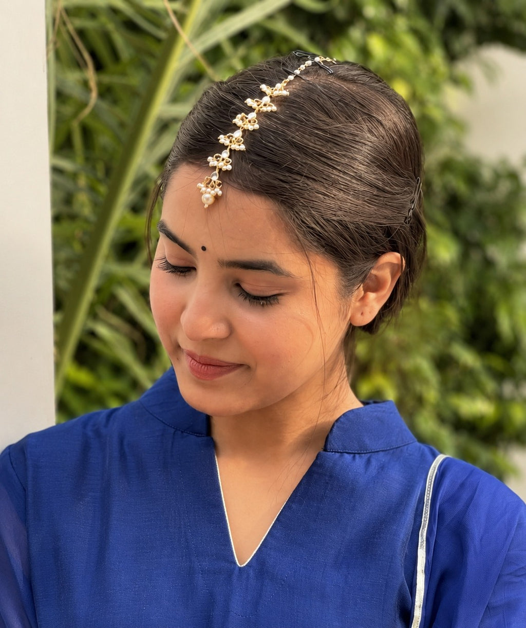 Gold Plated Kundan Studded  Kundan Drop Maang Tikka For Women Girls