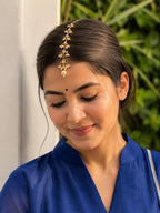 Gold Plated Kundan Studded  Kundan Drop Maang Tikka For Women Girls
