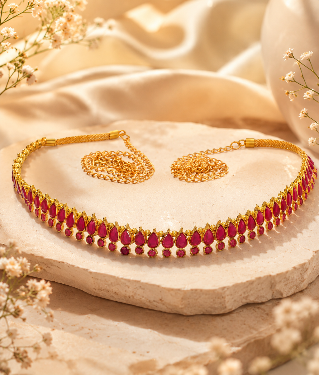 Women Gold-Toned & Pink Kundan Studded Kamarband