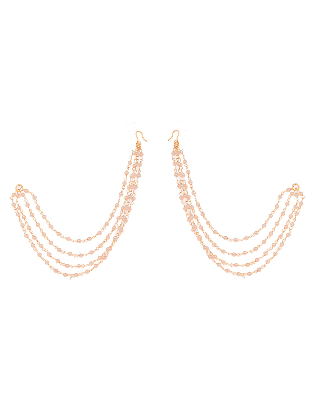 Gold-Plated Pearls Studded Classic Layered Ear Chain Ear Cuff