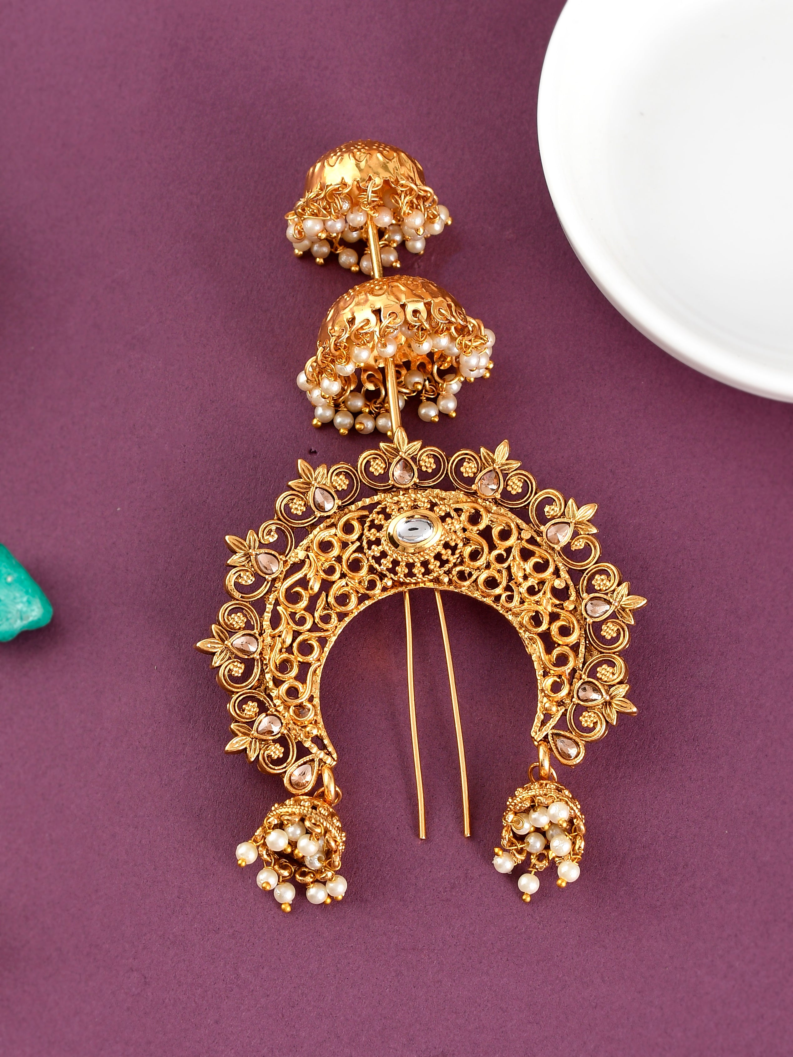 Women Jadai Billai Hair Brooch with Hook South Indian Juda Bun Comb Pin
