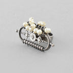 Silver-Plated Pearl Studded Adjustable Oxidised Antique Finger Ring