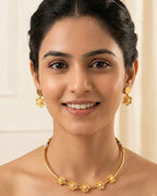 Gold-Plated Beaded Choker Set | Traditional Drop Earrings & Drawstring Closure