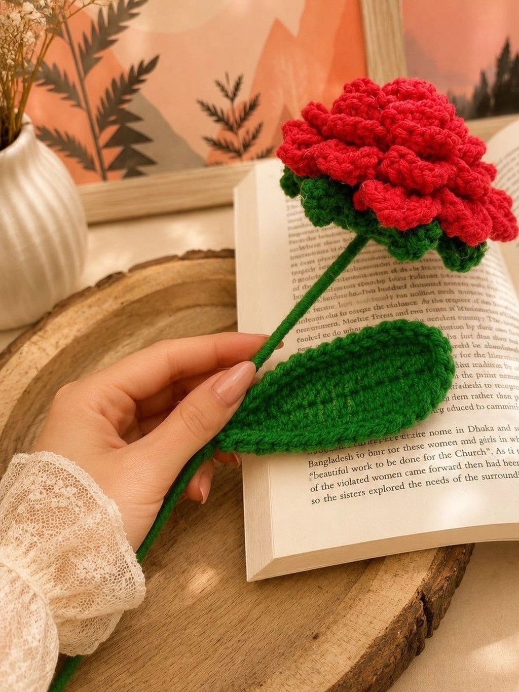 Handmade Crochet Rose Artificial Flower – Red