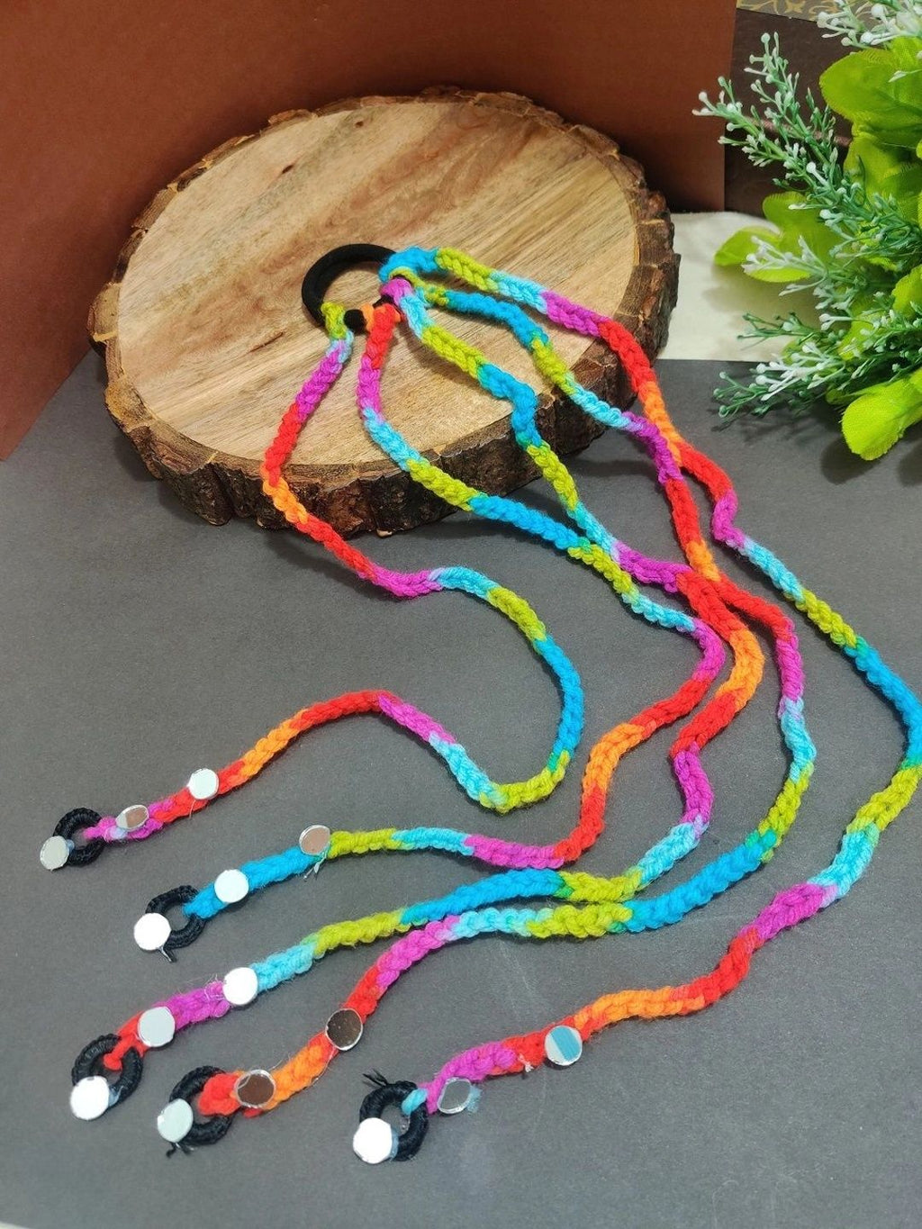 Handmade Crochet Choti Paranda Boho Hair Strings – Rainbow Pink
