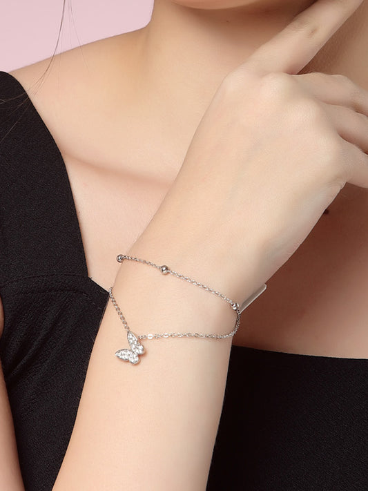 Butterfly Charm Bracelet Elegant Silver Chain with Sparkling Butterfly Pendant