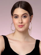 Gold-Toned Hoop Earrings with Pearls and Chain Details for Women – Elegant Statement Earrings for Parties, Weddings, and Special Occasions