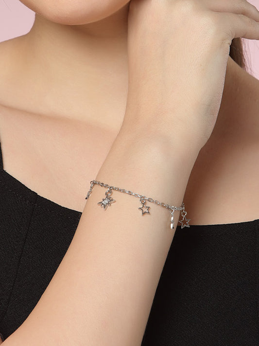 Star Charm Bracelet - Silver Chain with Delicate Dangling Star Pendants