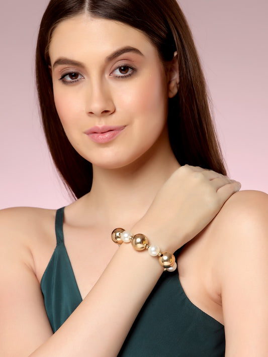 Gold-Plated Beaded Pearl Adjustable Bracelet