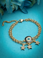 Gold-Plated Evil Eye Charm Bracelet with Star Pendants
