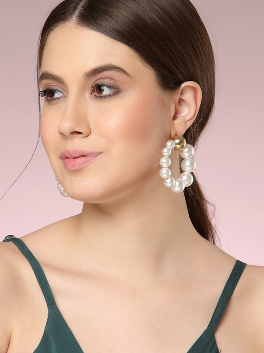 Gold-Toned Hoop Earrings with Pearls for Women, Gold-Plated Statement Earrings,Jewelry