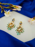 Sanjog Elegant Kundan Chandbali Drop Earrings with Faux Jade Stone and Pearl Clusters