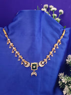 Sanjog Gold-Plated Kundan Crescent Moon Choker Necklace with Green Meenakari & Pearl Drops