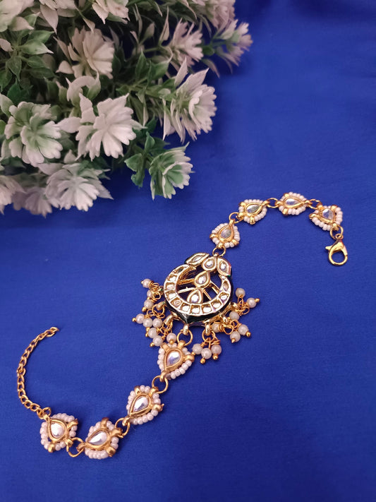 Sanjog Ethnic Gold-Plated Kundan and Pearl Bracelet for Women