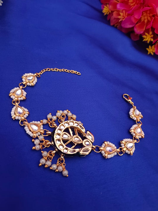 Sanjog Ethnic Gold-Plated Kundan and Pearl Bracelet for Women