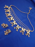 Sanjog Grand Gold Plated Multi-Layer Kundan Choker Necklace Set with Chaandbali Motifs & Pearl Drops