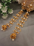 Sanjog Opulent Kundan Jhumka Earrings with Attached Saharay Ear Chains Earrings