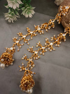 Sanjog Opulent Kundan Jhumka Earrings with Attached Saharay Ear Chains Earrings