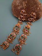 Sanjog Grand Kundan Chandbali Earrings Earchains with Saharay/Motichoor
