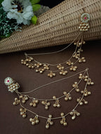 Sanjog Traditional Gold-Tone Ear Chains (Kaan Chain) with Pearl Studs and Ghungroo Dangles