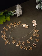 Sanjog Traditional Gold-Tone Ear Chains (Kaan Chain) with Pearl Studs and Ghungroo Dangles