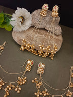 Sanjog Kashmiri Gold-Tone Pearl Stud Drop Earrings with Long Ghungroo Chain Tassels Earchain