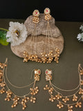 Sanjog Kashmiri Gold-Tone Pearl Stud Drop Earrings with Long Ghungroo Chain Tassels Earchain
