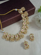 Brass-Plated Kundan Studded & Pearls Beaded Choker Wedding Jewellery Set