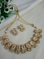 Brass-Plated Kundan Studded & Pearls Beaded Choker Wedding Jewellery Set