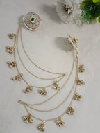 Gold-Toned White Circular Kashmiri Earchains | Kundan Studded Beaded Insert Style