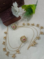 Gold-Toned Pink & White Circular Ear Cuff | Kashmiri Kundan, Ghungroo Beaded & Fish Hook