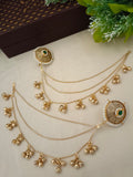 Gold-Toned Green & White Circular Ear Cuff | Kashmiri Kundan, Ghungroo Beaded & Fish Hook