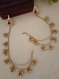 Gold-Toned Pink Beaded Teardrop Earrings | Kashmiri Drop Style, Kundan & Insert Closure