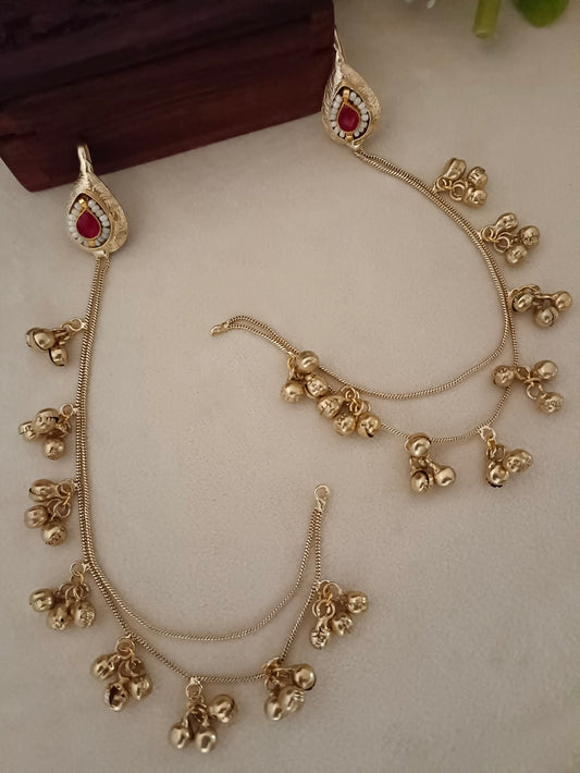 Gold-Toned Pink Beaded Teardrop Earrings | Kashmiri Drop Style, Kundan & Insert Closure