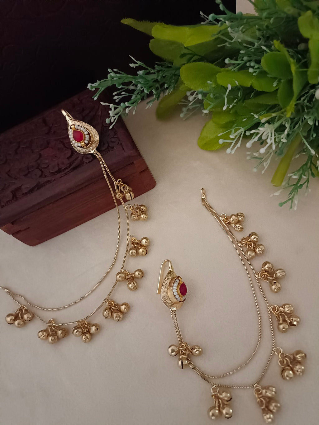Gold-Toned Pink Beaded Teardrop Earrings | Kashmiri Drop Style, Kundan & Insert Closure