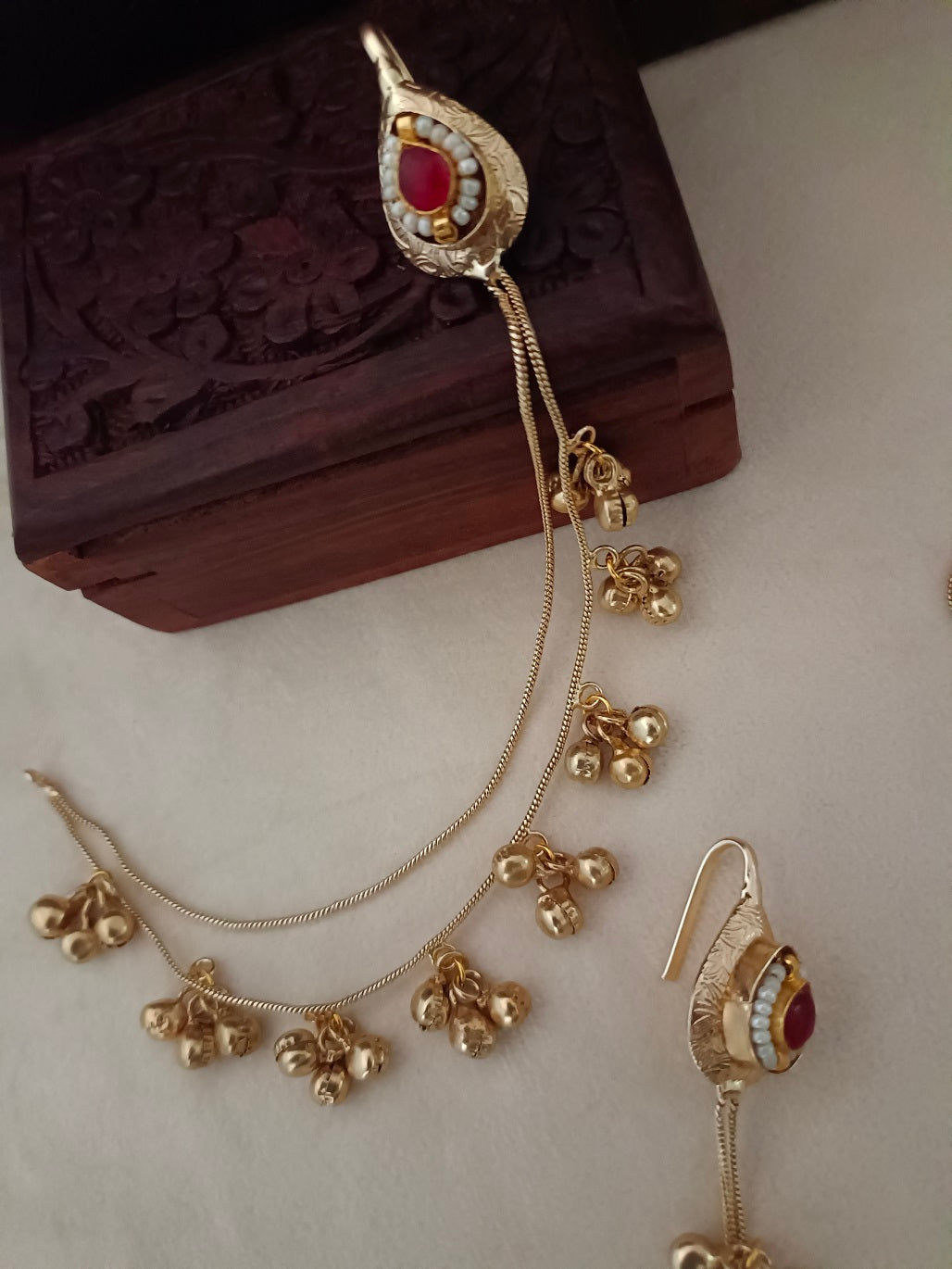 Gold-Toned Pink Beaded Teardrop Earrings | Kashmiri Drop Style, Kundan & Insert Closure
