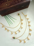Gold-Toned Pink Teardrop Drop Earrings with Chain | Kundan Beaded Kashmiri Insert Style