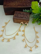 Gold-Toned Pink Teardrop Drop Earrings with Chain | Kundan Beaded Kashmiri Insert Style