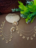 Gold-Toned White Circular Kashmiri Earchains | Geometric Kundan Studded & Beaded Insert Closure