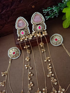 Gold-Toned Geometric Drop Earrings | Kundan, Ghungroo Beaded Kashmiri Earchains