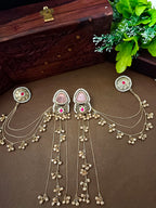 Gold-Toned Geometric Drop Earrings | Kundan, Ghungroo Beaded Kashmiri Earchains