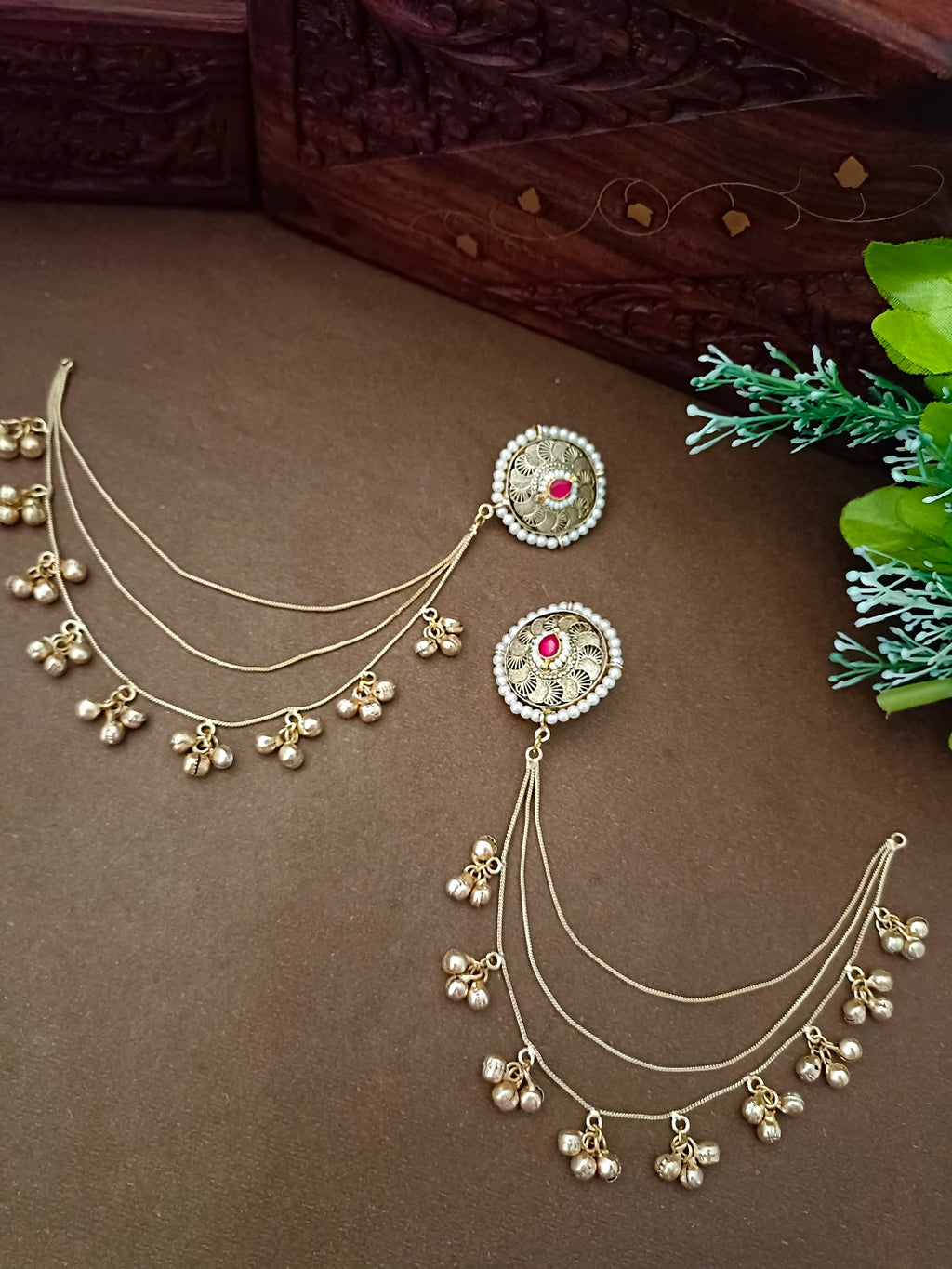 Gold-Toned Pink Circular Drop Earrings | Kashmiri Kundan Studded & Beaded Insert Style
