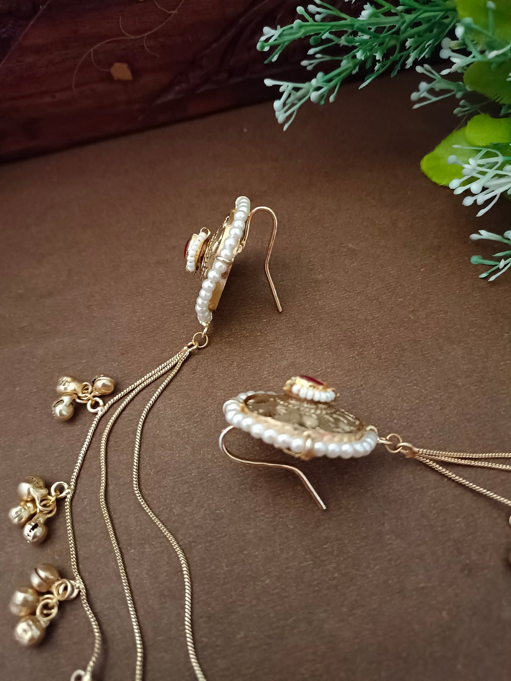 Gold-Toned Pink Circular Drop Earrings | Kashmiri Kundan Studded & Beaded Insert Style