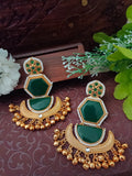 Gold-Toned Chandbali Brass Plated Kundan Studded Ghungaroo Drop Kashmiri Earrings